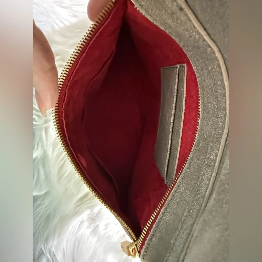 Hammitt VIP Medium Leather Clutch Crossbody Bag in Pewter Grey Red Zipper - Picture 15 of 16